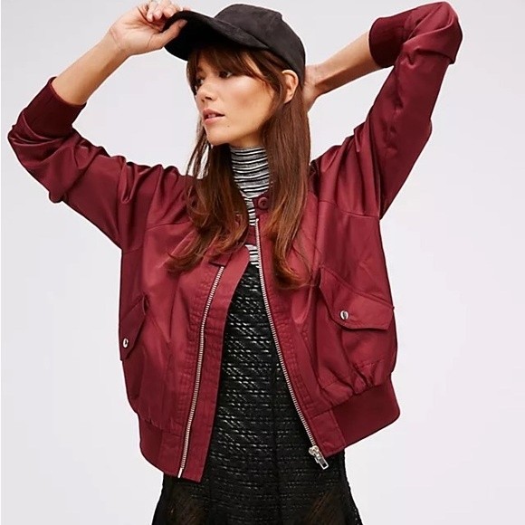 Free People Midnight Bomber Jacket In Wine